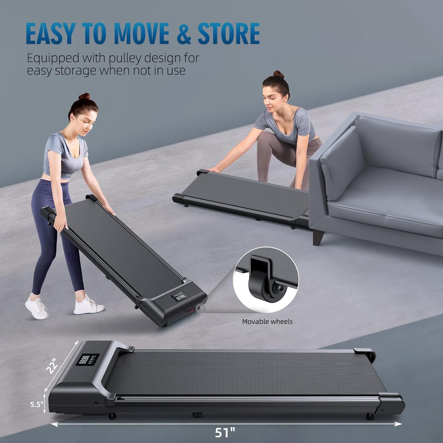 Foldable Walking Pad Treadmill_Under Desk, Portable, Quiet, with Remote Control for Home & Office